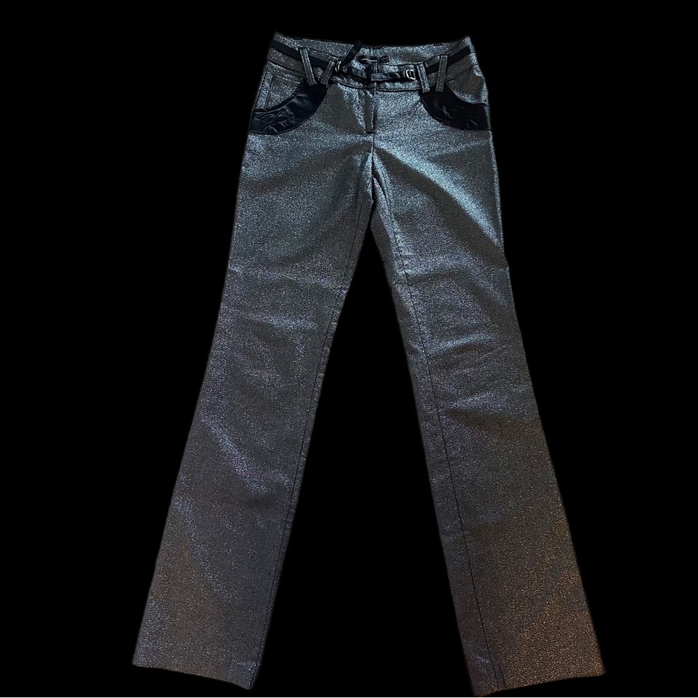 Y2K Metallic Silver Shimmer Pants – Low Rise Statement Trouser - Picture 3 of 15